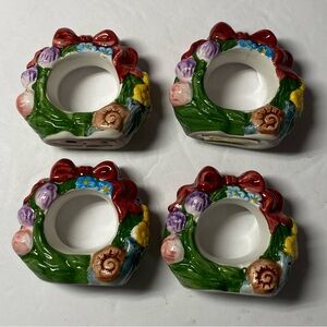 Child's Springtime Set Of 4 Napkin Rings Ceramic 1999 By Mercuries